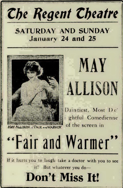 Regent Theater - January 22 1920 Regent Ad (newer photo)